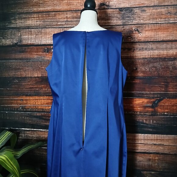 Talbots Woman Dress Plus Size 16 W Royal Blue Satin Sheath Draped Waist Formal - Picture 6 of 11